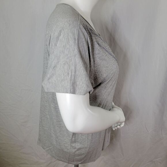 Lane Bryant Gray Embellished Short Sleeve Round Neck Top - Picture 2 of 9